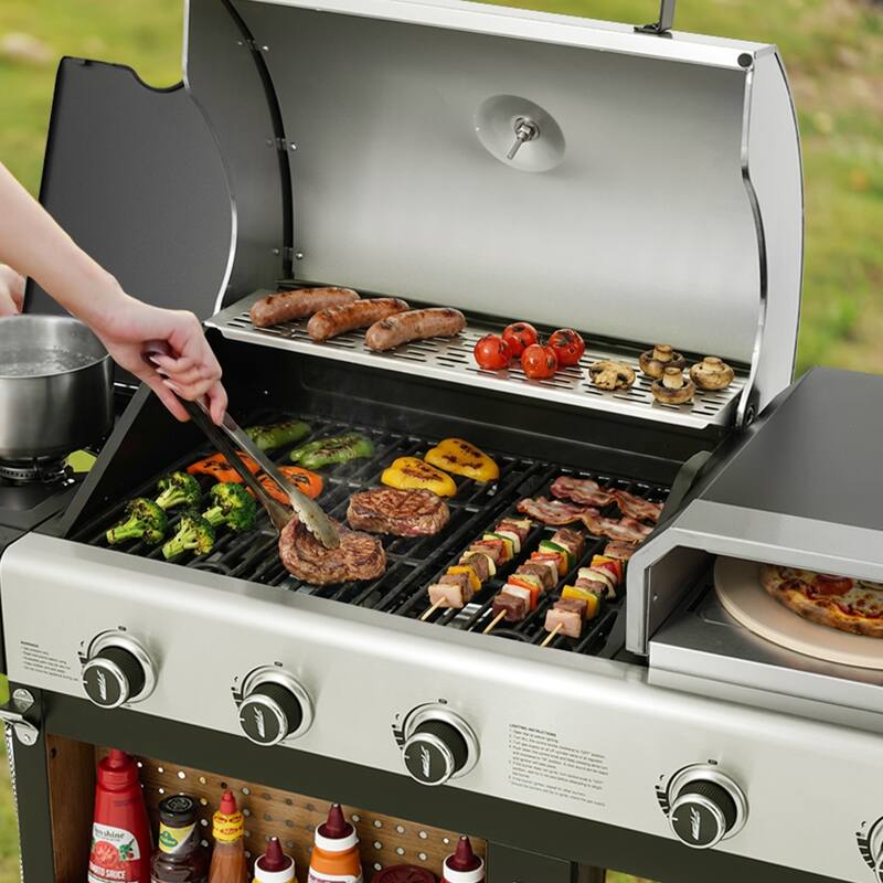 Royal Gourmet Premium Gas Grill and Pizza Oven Combo with Side Burner