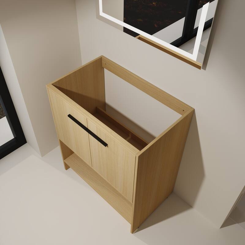 GDFStudio - Lisbon Modern Minimalist Freestanding Bathroom Vanity Cabinet with Soft Close Doors, Open Shelf, Sink NOT INCLUDED