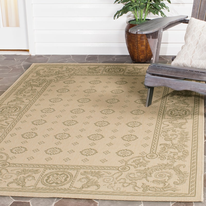 SAFAVIEH Courtyard Beverley Indoor/ Outdoor Waterproof Patio Backyard Rug - 5'3" x 7'7" - Natural/Olive