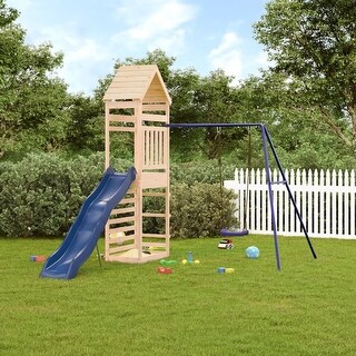 vidaXL Swing Set Outdoor Backyard Wooden Playground Equipment for Kids Age 3-8