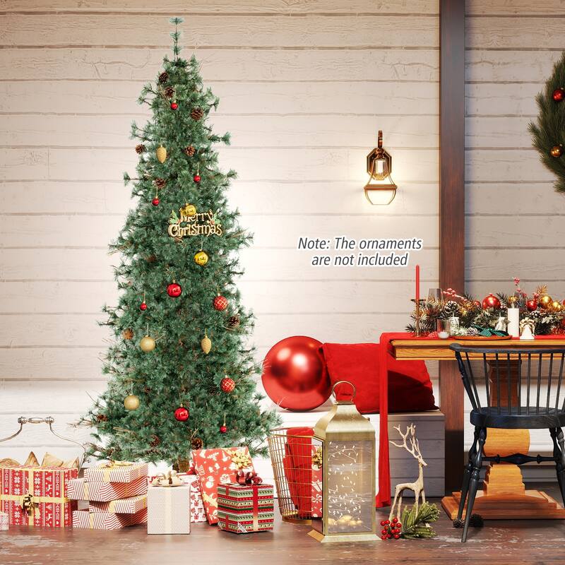 6/7/8 FT Pre-lit Artificial Christmas Tree Hinged Xmas Pine Tree - Green