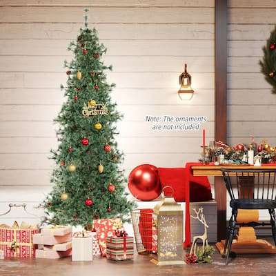 6/7/8 FT Pre-lit Artificial Christmas Tree Hinged Xmas Pine Tree - Green
