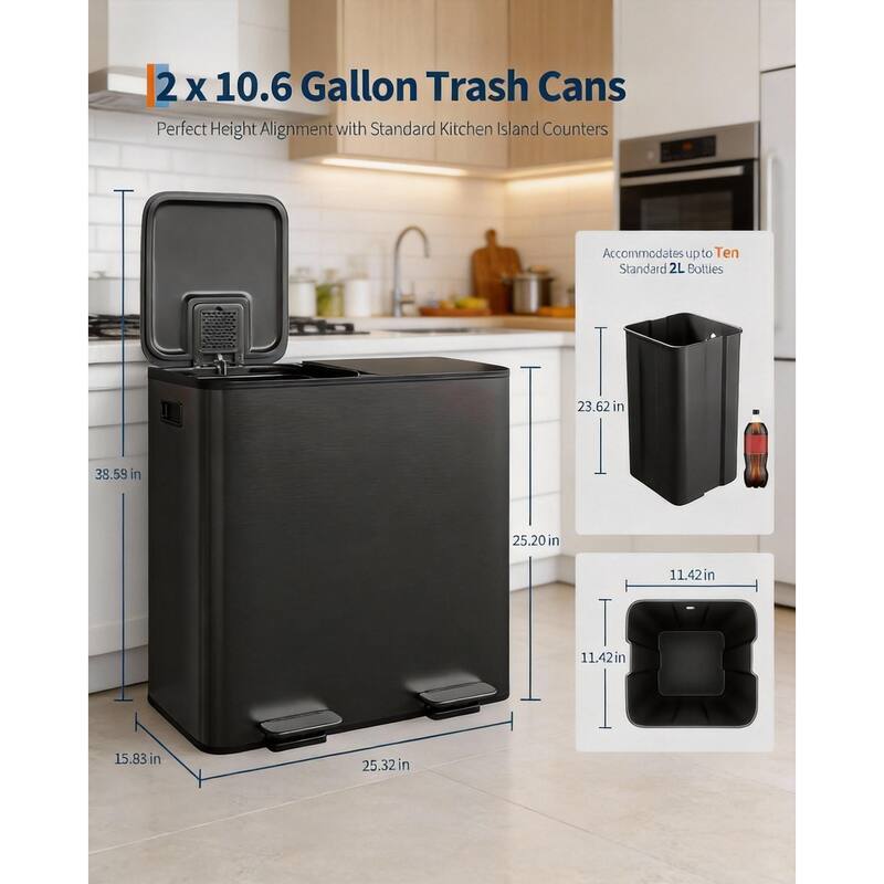 Trash Can, Dual Step for Trash & Recycling