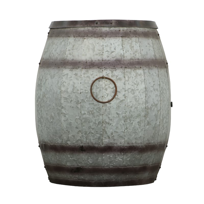 Barrel Drum Shape Storage Table with Removable Lid, Rustic Brown and Gray Metal