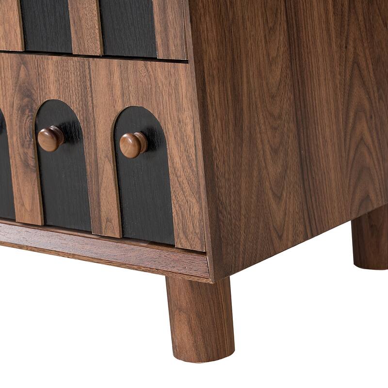 Bedside Cabinet Walnut Nightstand File Cabinet with Open Shelf, Storage Cabinet Lamp Table with Drawers