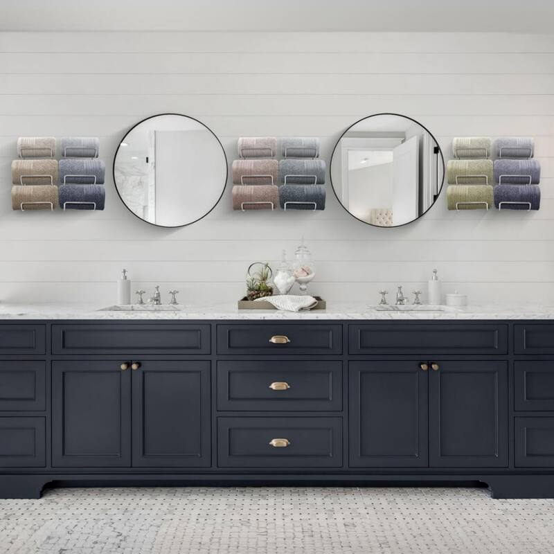 Bathroom towel rack, 6-tier roll-up or fold-out towel rack with floating shelves.