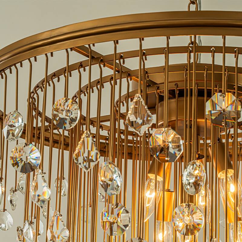 CraftHome Mid-Century Statement Crystal Chandelier Painted Brass Vintage Glam Pendant Light Adjustable Ceiling Fixture