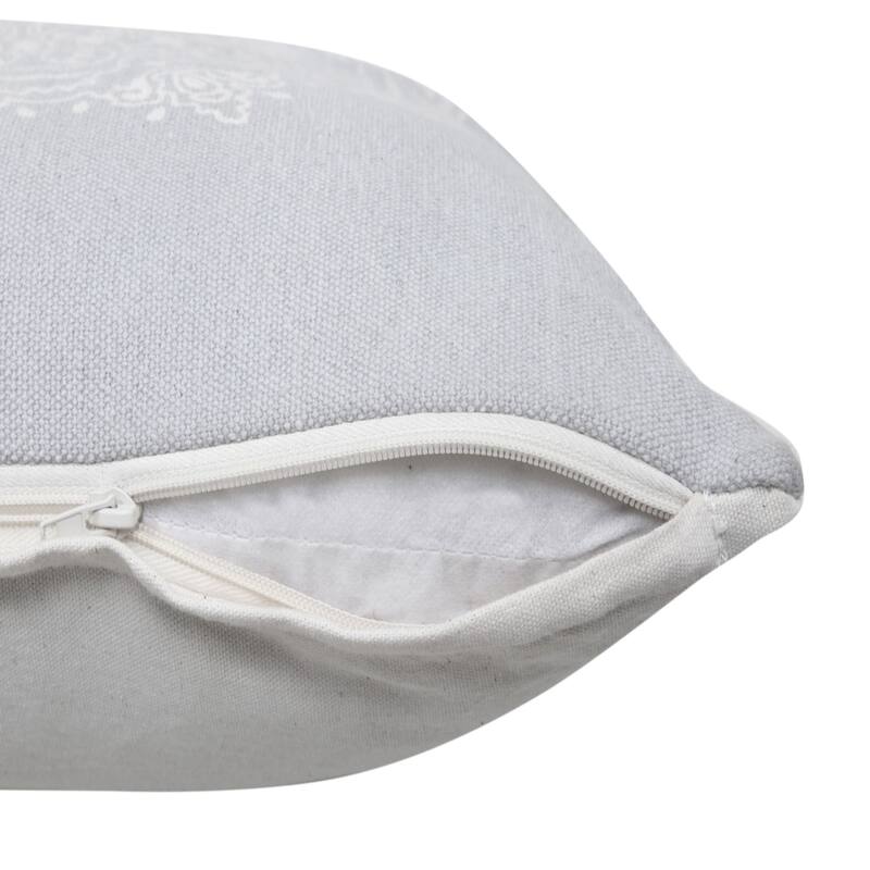 Hand Woven Bohemian Mandala Medallion Throw Pillow - 20" - Gray and White