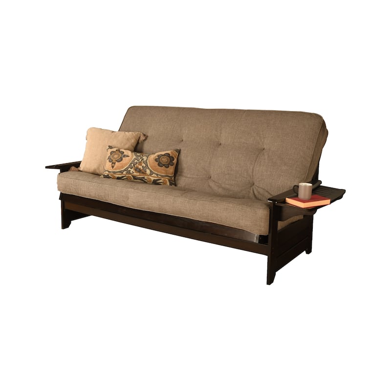 Somette Phoenix Queen-size Futon Set in Espresso Finish with Linen Mattress - Linen Stone
