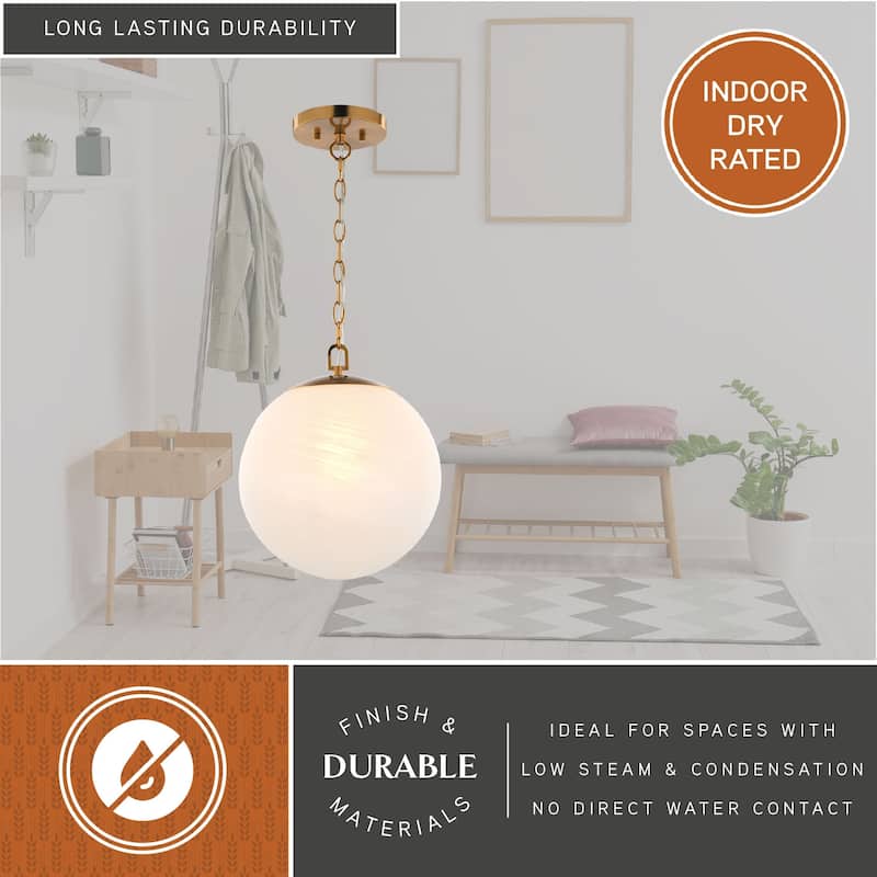 VAXCEL Monticello Muted Brass Gold Globe Pendant with White Alabaster Glass Shade, Hanging Ceiling Light Fixture