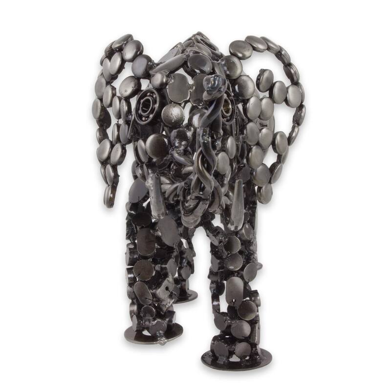 Novica Handmade Rustic Male Elephant Upcycled Metal Sculpture