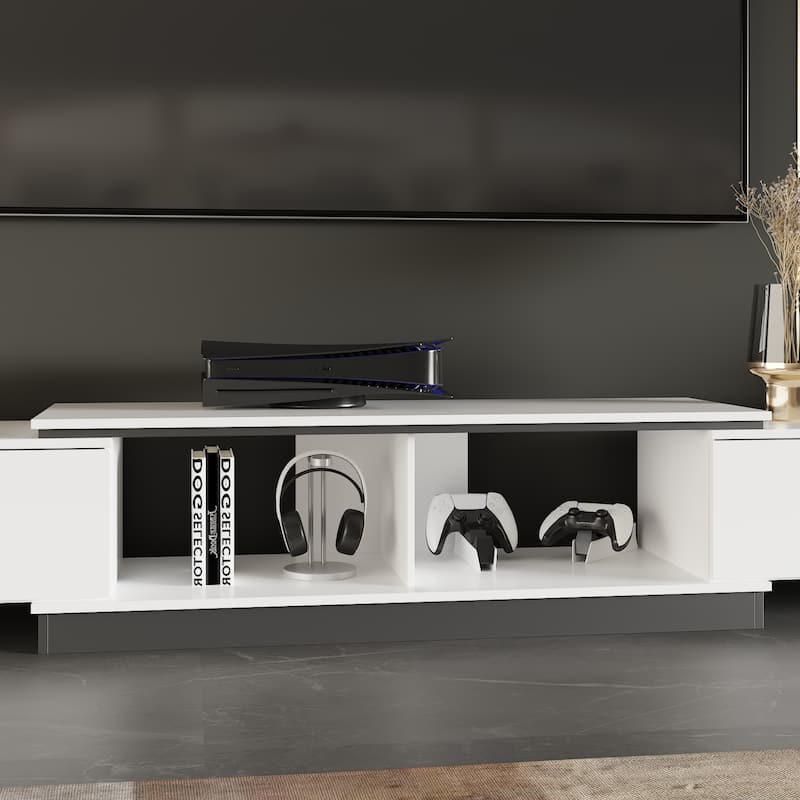 13.1"H Extendable Designs TV Stand with 4 Storage Drawer Black/White