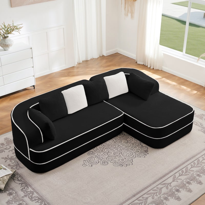 GDF Studio - 160" Foster Modern Teddy Upholstered Boneless Sofa with Right L-Shaped Chaise, and Contrast Color Design - 106" - Black