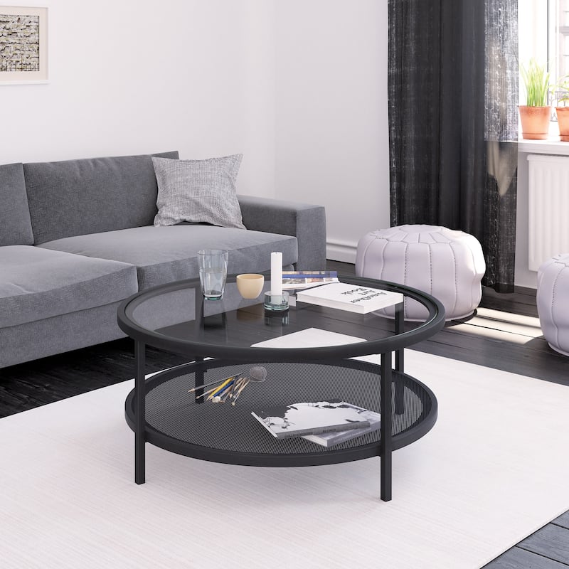 Carbon Loft Mornie Industrial Metal Round Coffee Table in Blackened Bronze