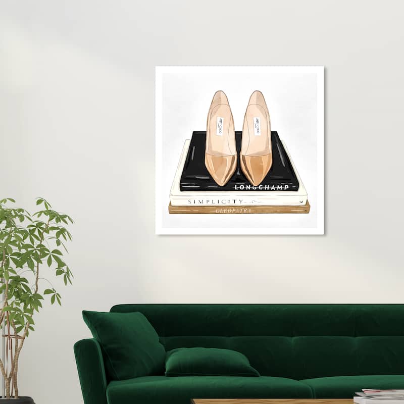 Wynwood Studio Prints Fashion Nude Heels and Elegant Books Cream White Modern & Contemporary Wall Art Canvas Print - 30 x 30