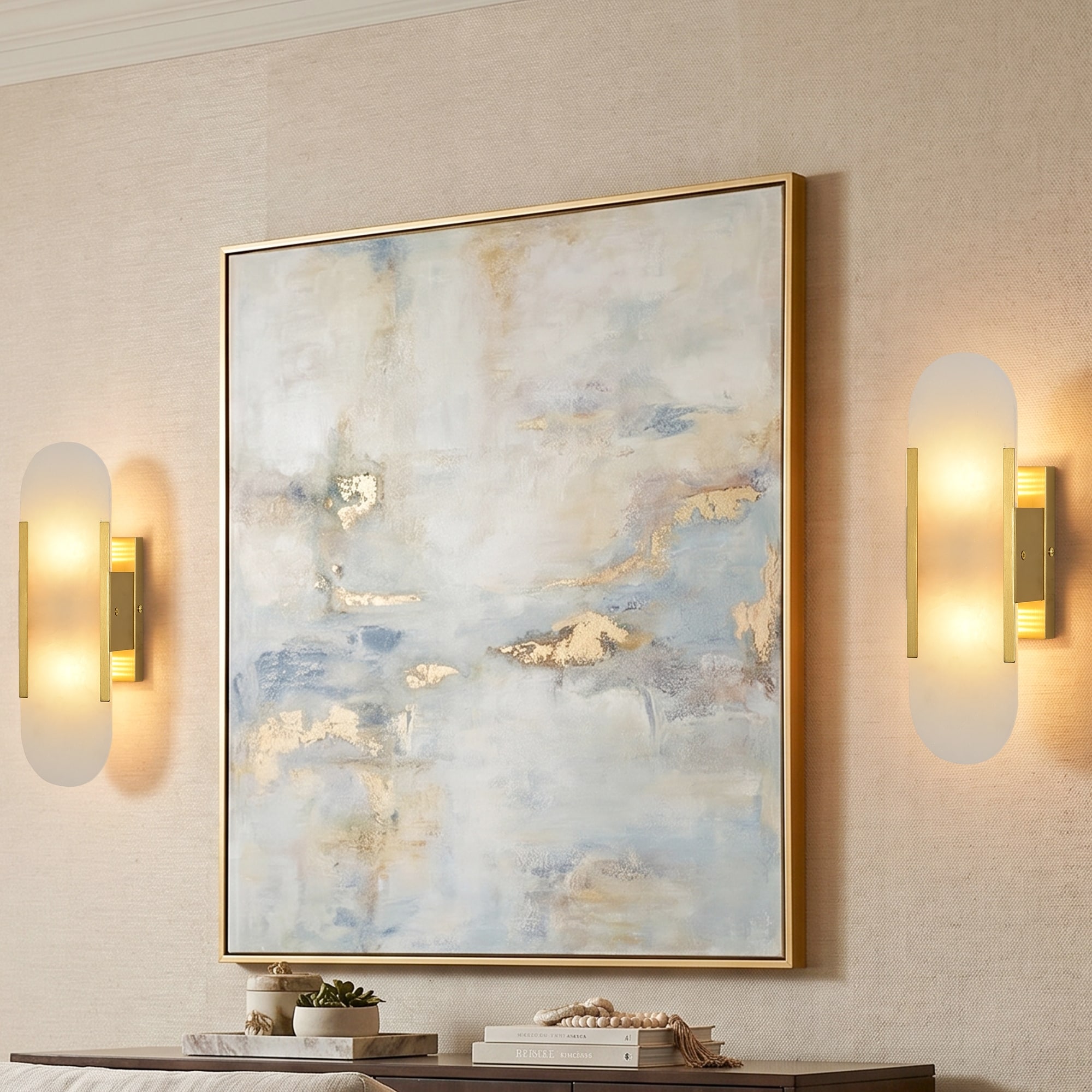 12" Modern Gold Dimmable 2-Light Wall Sconce with Alabaster Shade