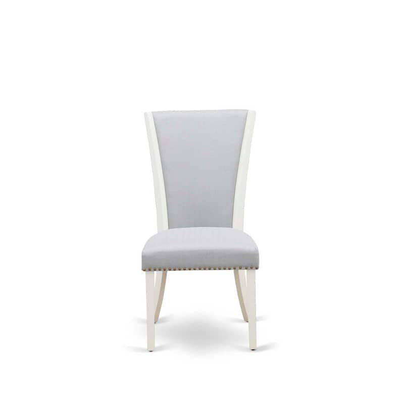 Upholstered Parsons Chairs Set of 2 - Linen White Wood Frame Grey Fabric Seat Nailhead Accent Dining Chairs