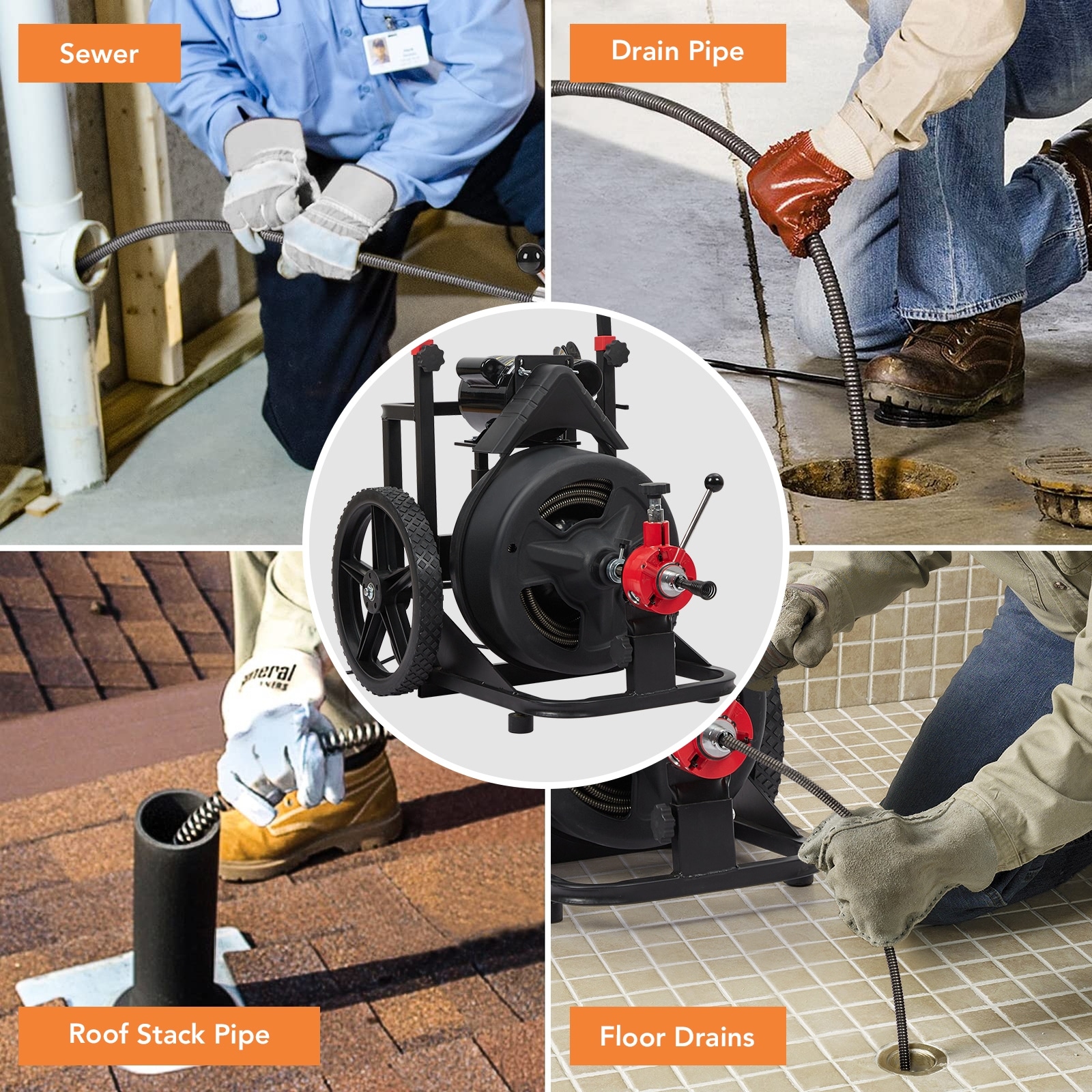 えいちゃん 100Ft x 1/2 Inch Electric Drain Cleaner Machine for 1 to 4