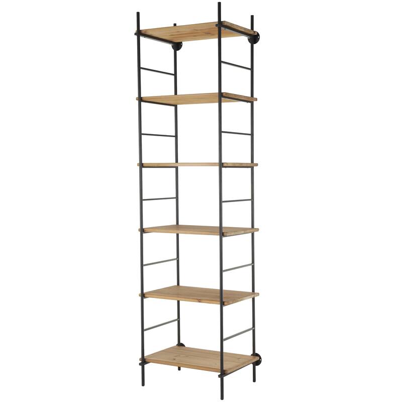 Wood Rectangular 6 Level Shelving Unit with Black Metal Ladder Frames - Brown - Roche River Decor - Brown - 25" x 19" x 87"