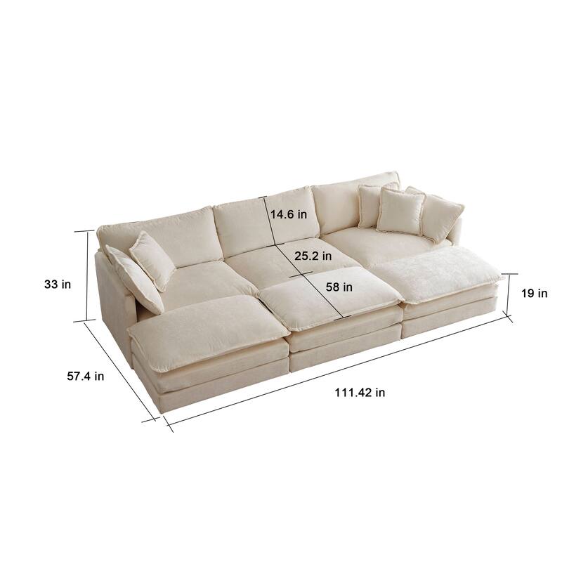 GDFStudio - Orinthia Chenille 3 Seater Sofa with 3 Ottomans with Toss and Arm Pillows
