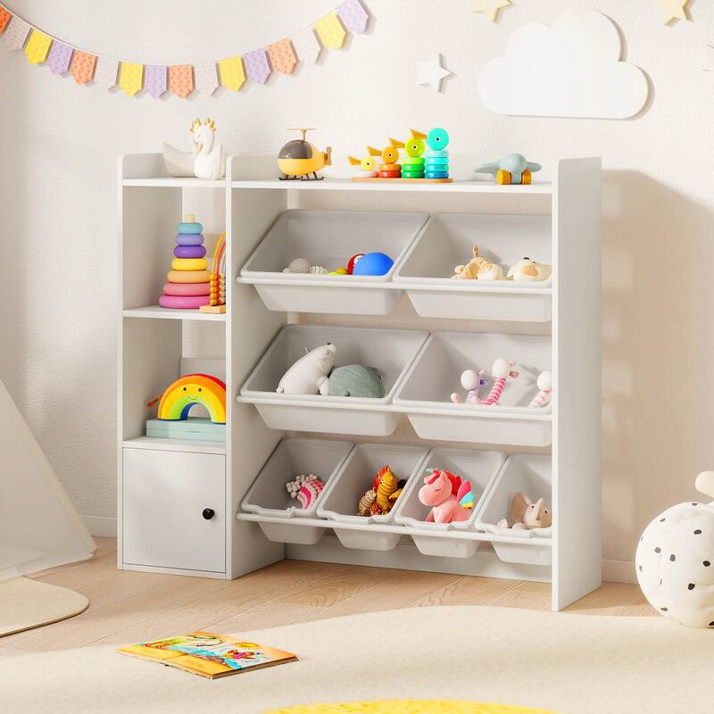 Costway Kids Toy Storage and Bookshelf, Wooden Bookcase with 4 Small - See Details
