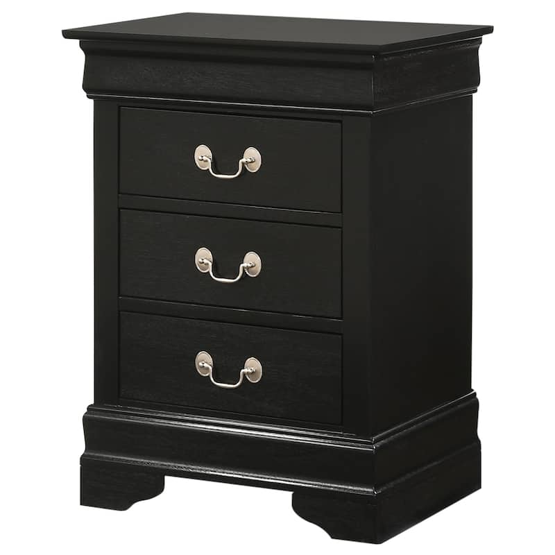 3-Drawer Black Nightstand with English Dovetail Drawers, 29 Inch Classic Wooden Bedroom Bedside Table