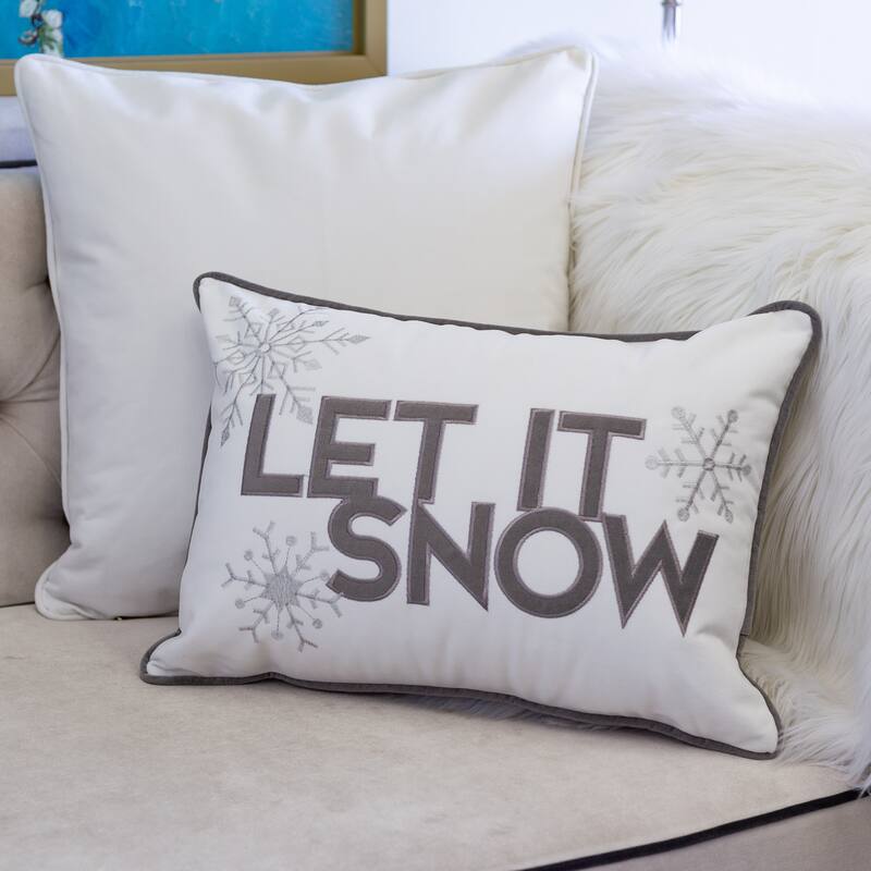 Velvet Lumbar Pillow with Snowflake Embroidery Let It Snow Design and Insert 14x20