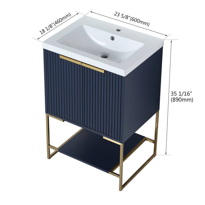 24 inch Plywood Freestanding Bathroom Vanity Set with Integrated Resin Sink