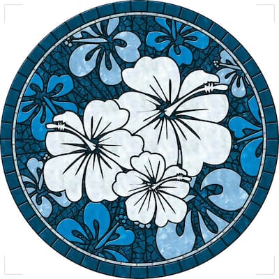 Blue Hawaiian Hibiscus Decorative Pool Mat - Pool Art