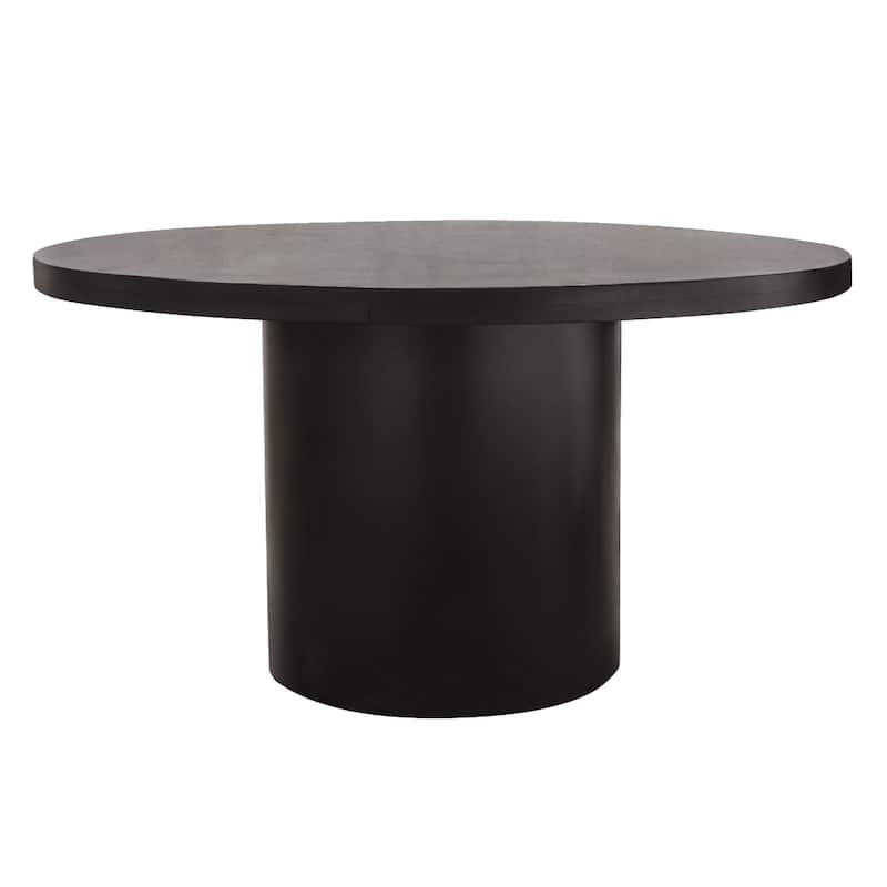 Reny Dining Table, 54 Inch, Round Black Acacia Wood Top, Iron Pedestal