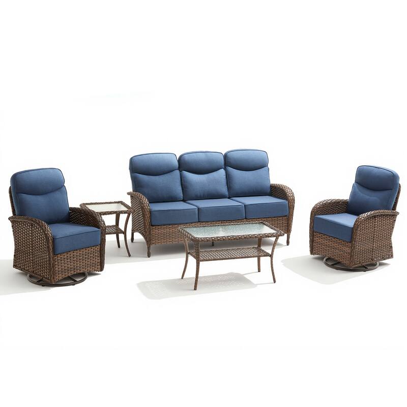 Pocassy Outdoor Wicker Patio Sofa with Swivel Chair Ottoman Sets