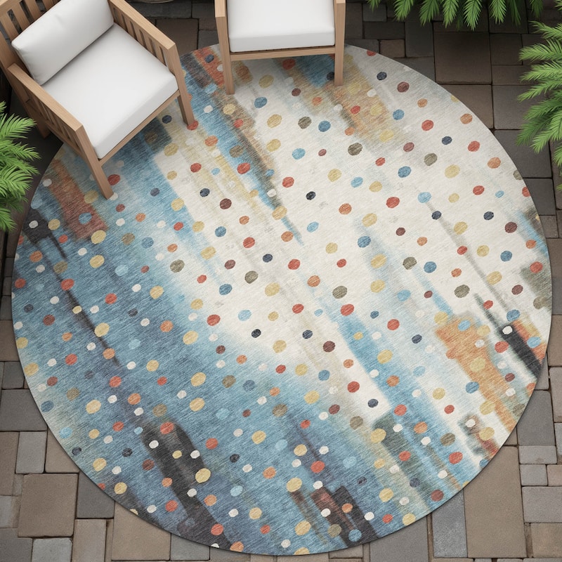 Machine Washable Indoor/Outdoor Modern Confetti Chantille Rug - Teal - 8' x 8'