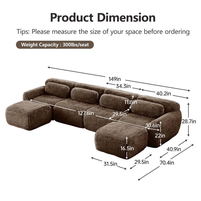 Anmytek Modern Comfortable U-Shaped Boneless Sofa - Free Combination, No Assembly Required, Full-Compression Vacuum Packed