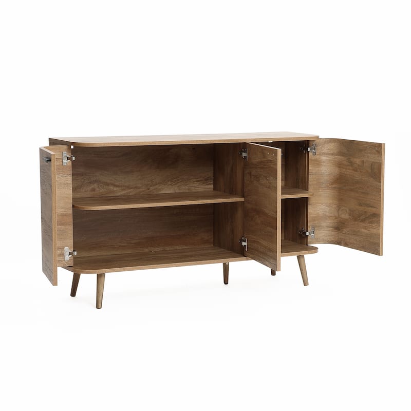 Natural Oak Manufactured Wood 3-Door Buffet Cabinet - 53.3" Wide