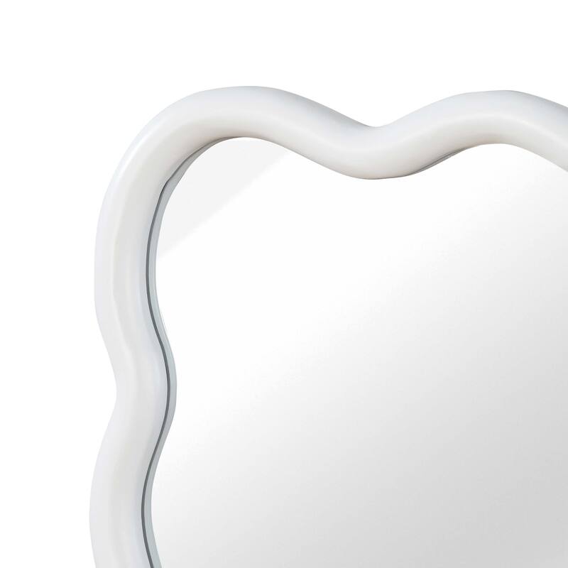 White Wavy Rectangle Solid Wood Decorative Mirror - Bedroom, Bathroom, Living Room, Entryway