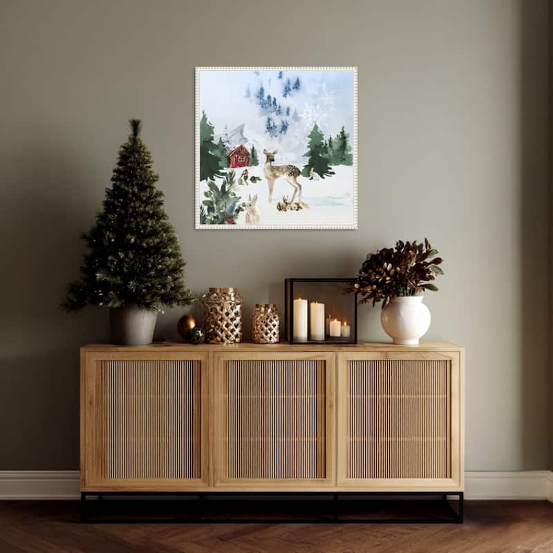 Christmas Morning by Emel Tunaboylu (22 x 22 in.), Framed Canvas Wall Art Print - Sylvie Beaded White