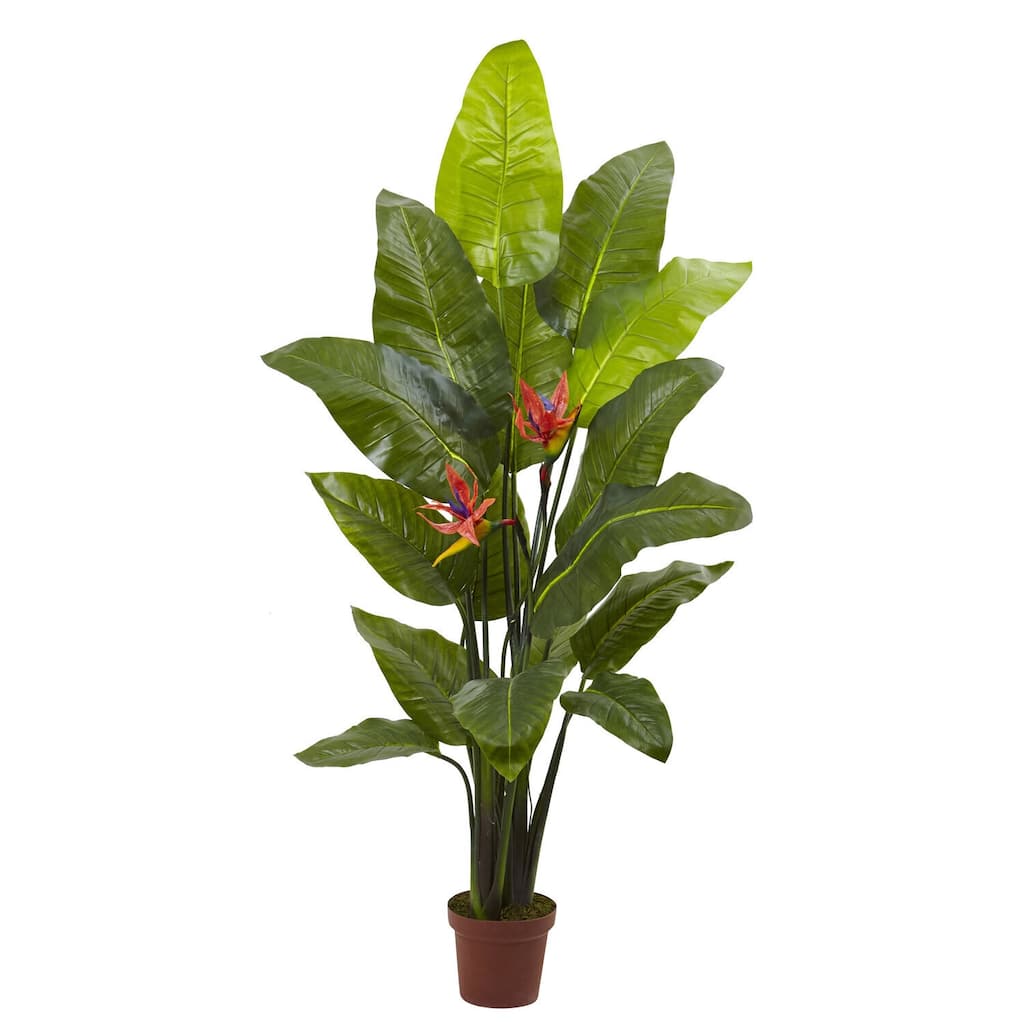 Realistic Faux Bird of Paradise Plant - 58" Tall Indoor Tropical Decor - Home Office Living Room Accent - 4.83ft.
