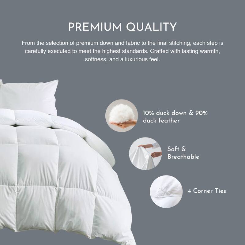 Highland Feather All Season White Down and Feather Comforter Lightweight Duvet Insert with Corner Ties