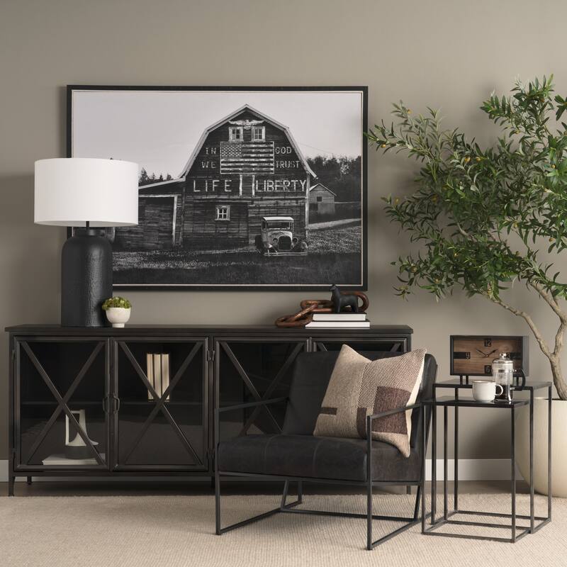 Stratton Gunmetal w/ Genuine Aged Black / Brown Leather Upholstered Accent Chair -  27.3L x 36.5W x 29.5H