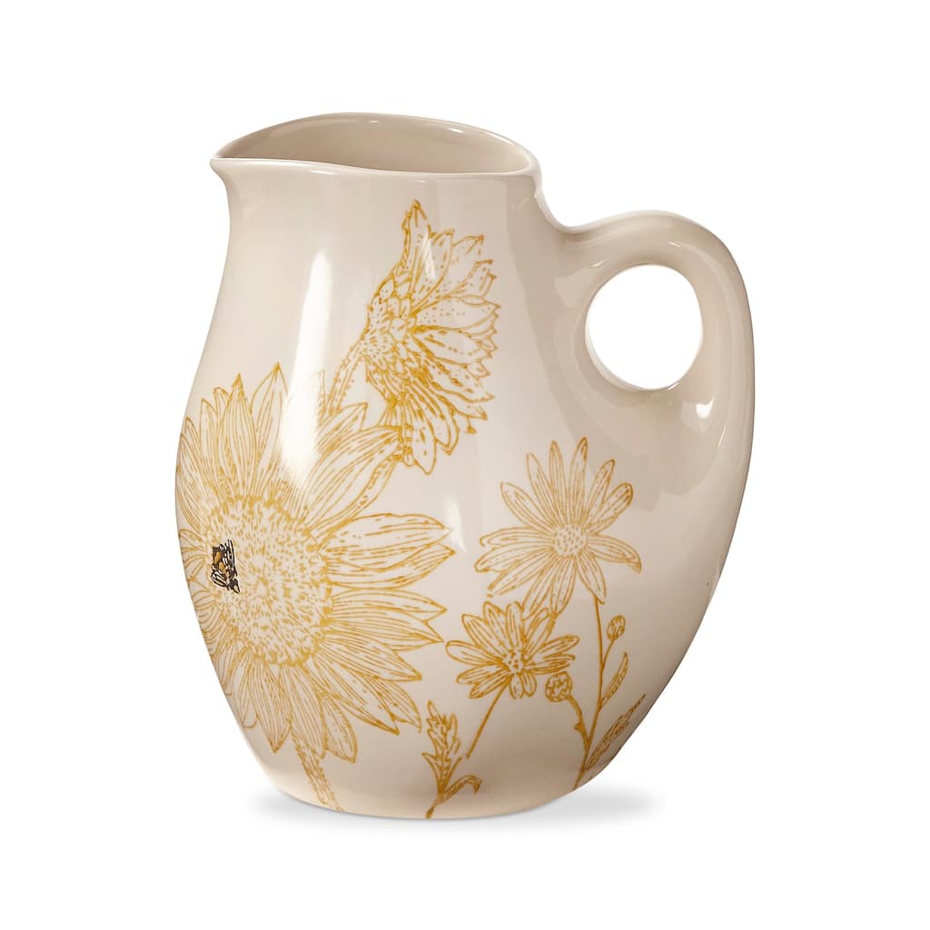 Let It Bee Floral Hand Painted Stoneware Water Beverage Pitcher Small 52 oz