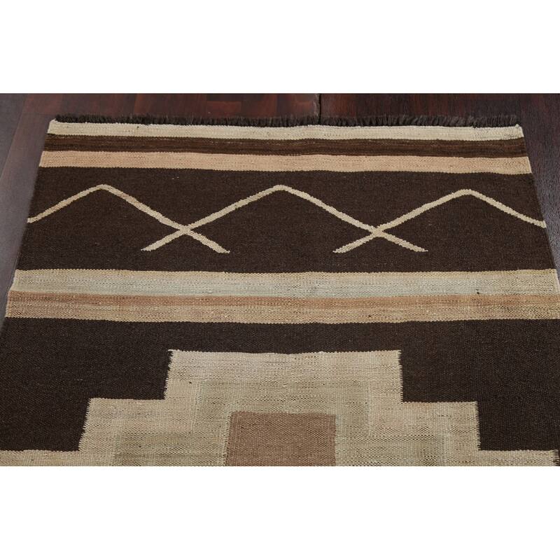 Natural Dye Kilim Oriental Staircase Runner Rug Hand-woven Wool Carpet - 3'5" x 12'8"