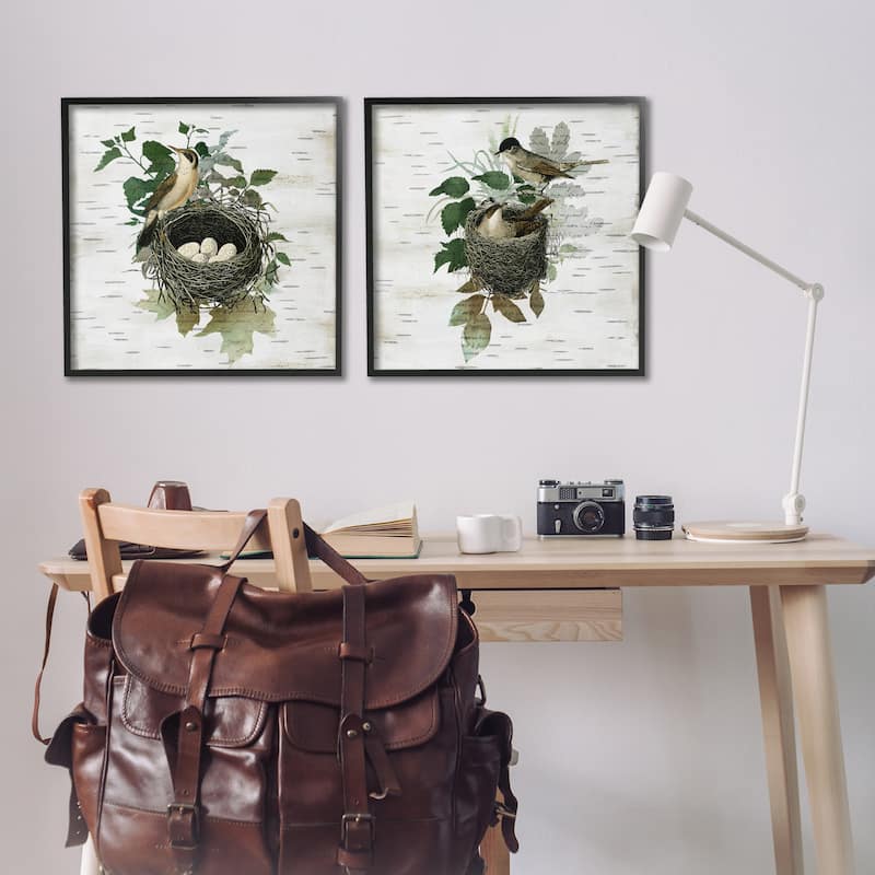 Stupell Rustic Vintage Bird Nests Framed Giclee Art Design By Susan Arnot (Set of 2)