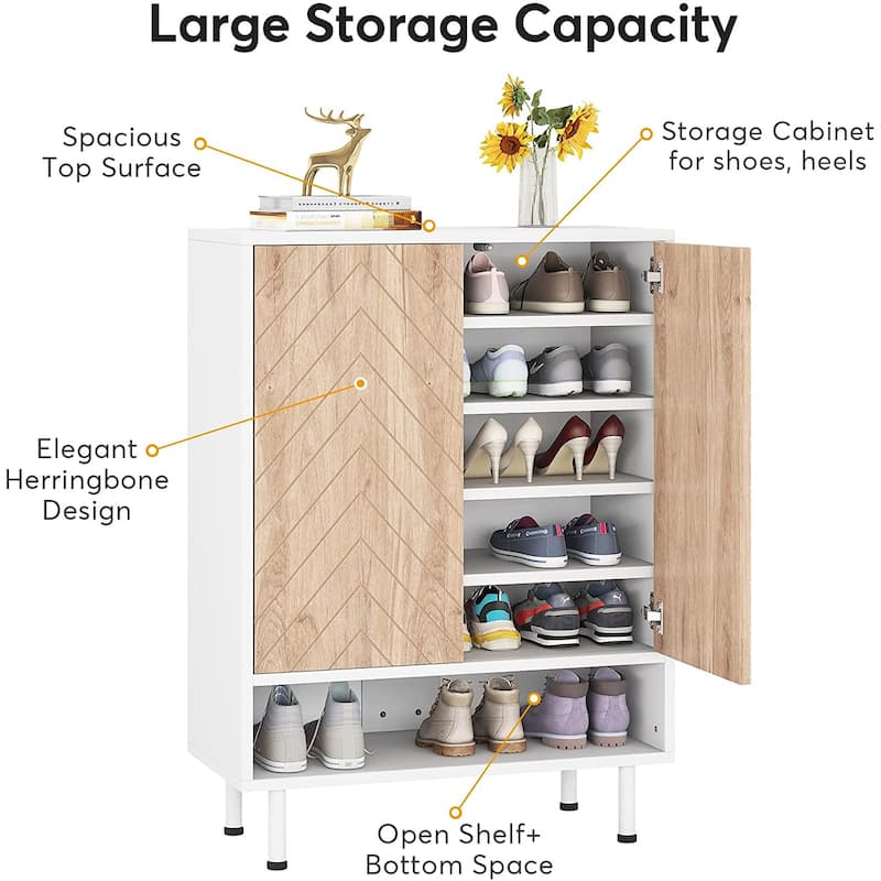 Modern Shoe Cabinet 18 Pair Shoe Rack Organizer Cabinet with Door