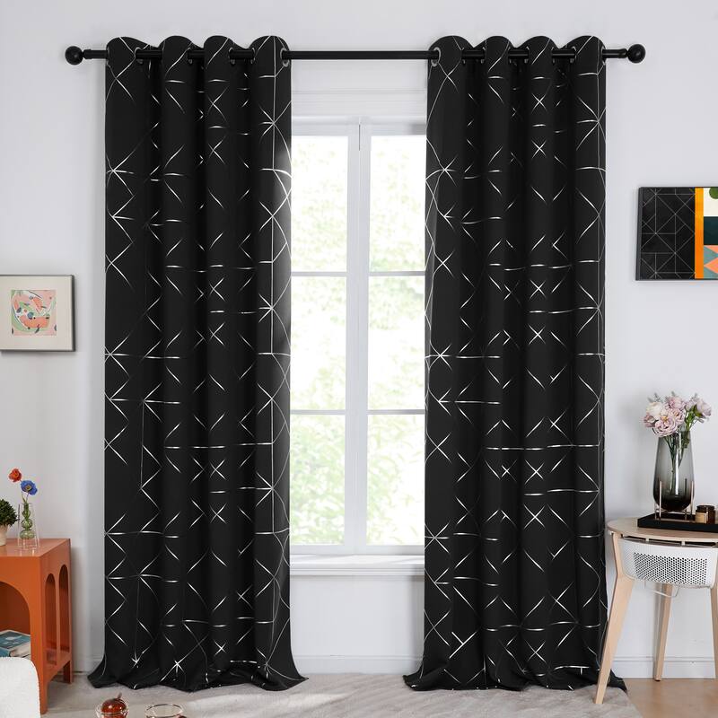 Pattern Curtain, Black Out Curtains for Bedroom Windows 2 Panel - W52 X L63 - Black