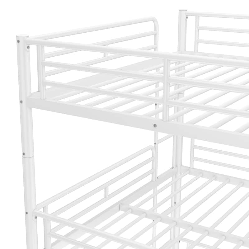 Queen over Queen over Queen Bunk Bed, Metal Triple Bunk Bed with Safety Guardrails, Bunk Bed with Noise-reduced Design
