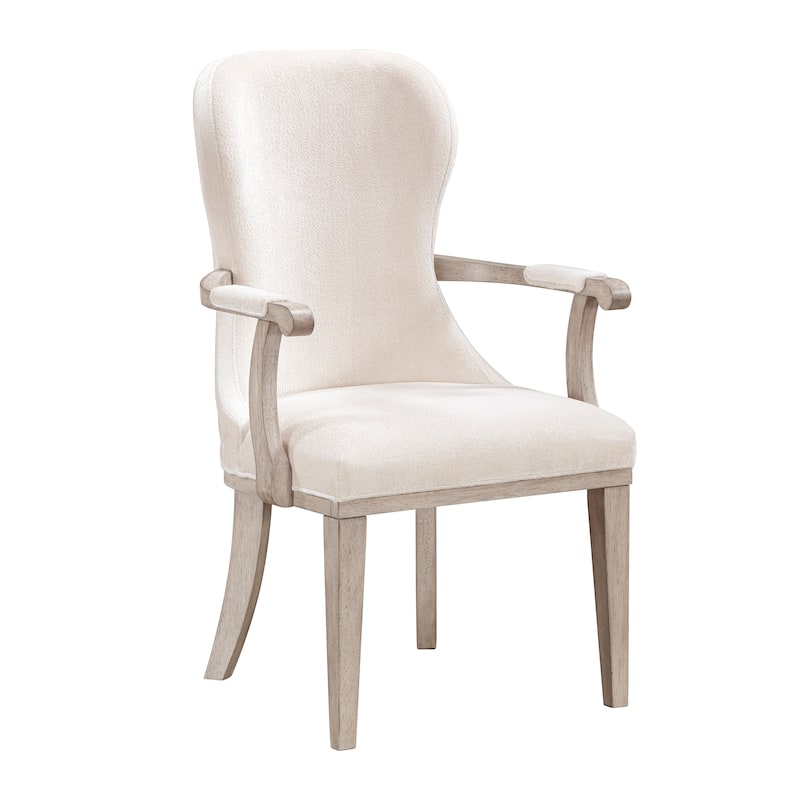 Modern Dining Set Extendable Table Armchairs Side Chairs Ivory Fabric Upholstered Furniture