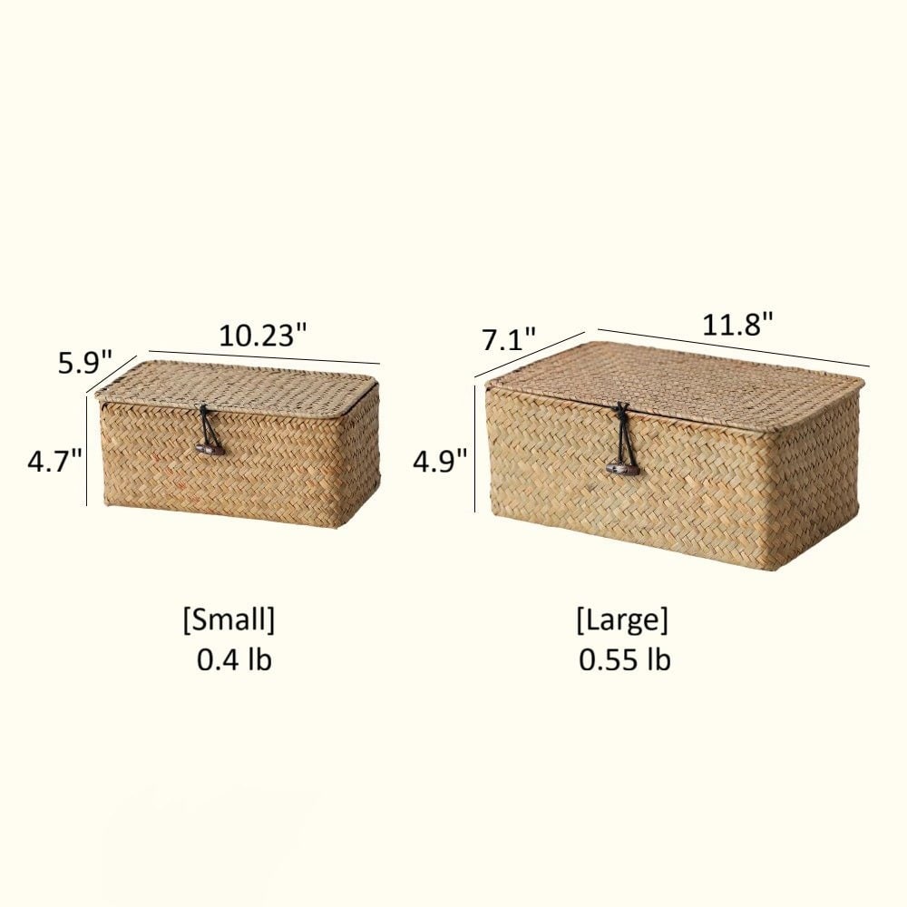 RusticReach Rectangular Natural Straw Storage Basket with Lid