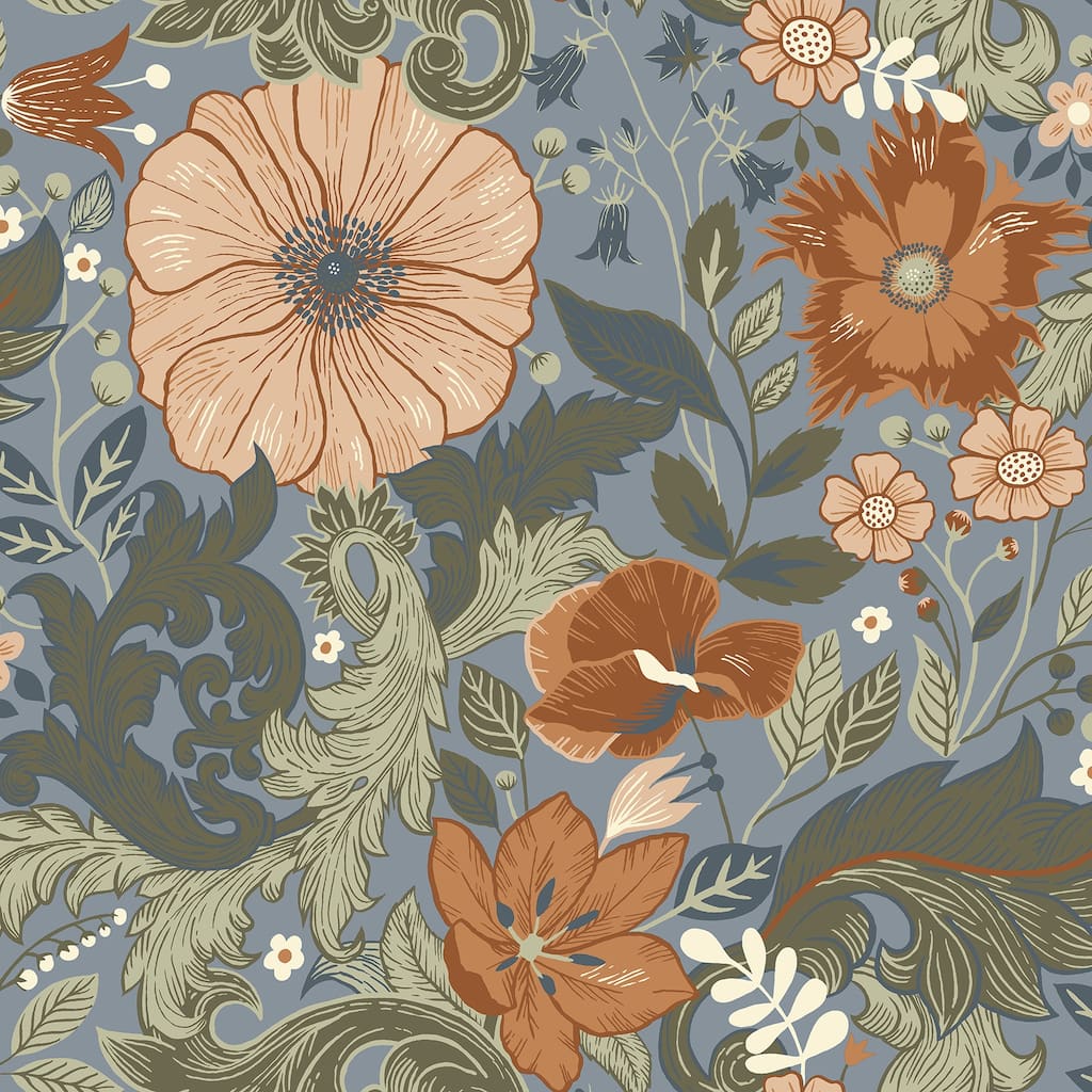 A-Street Prints Victoria Blue Floral Nouveau Wallpaper