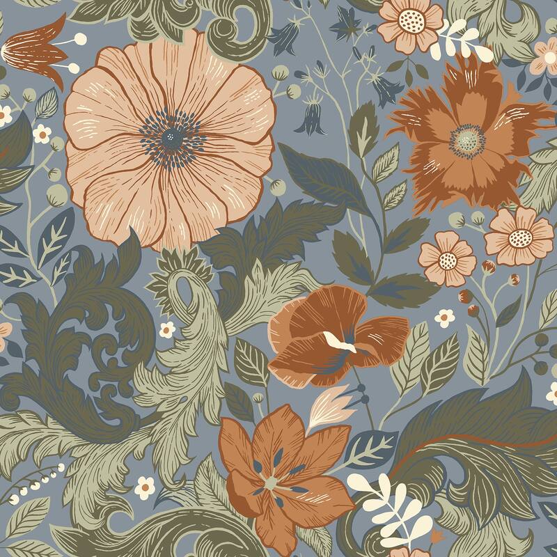 A-Street Prints Victoria Blue Floral Nouveau Wallpaper