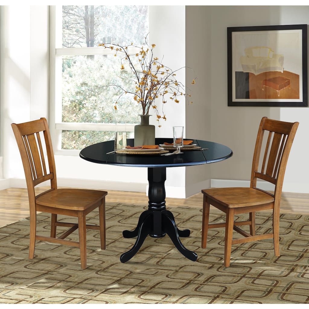 42 in. Drop Leaf Table with 2 Splat Back Dining Chairs - 3 Piece Set